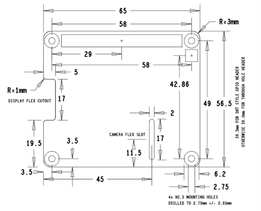 機械図面 - Infineon Technologies OPTIGA™ TPM SLB 9672 Raspberry Pi評価ボード